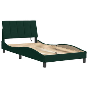 vidaXL LED Bed Frame without Mattress "Hanko" Dark Green 100x200 cm Velvet