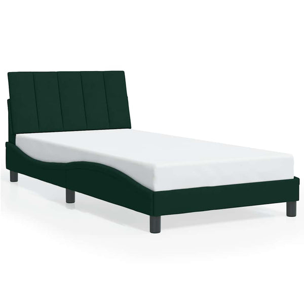 vidaXL LED Bed Frame without Mattress "Hanko" Dark Green 100x200 cm Velvet
