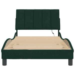 vidaXL LED Bed Frame without Mattress "Hanko" Dark Green 100x200 cm Velvet