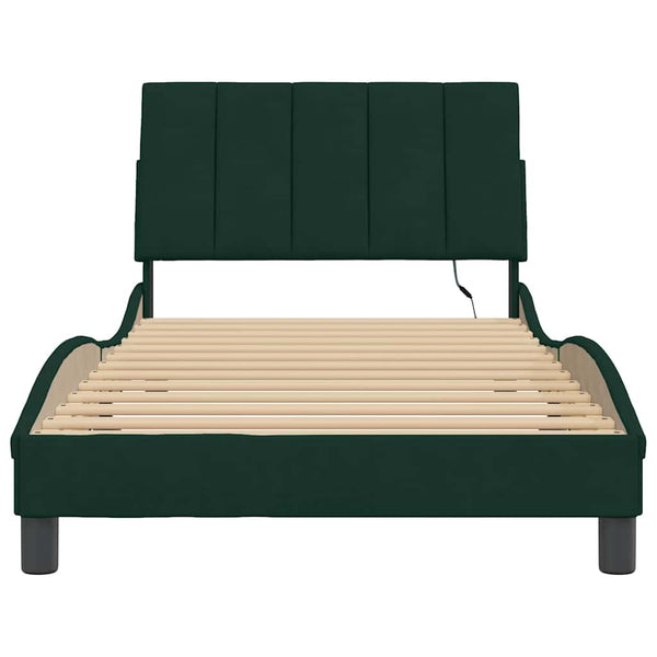 vidaXL LED Bed Frame without Mattress "Hanko" Dark Green 100x200 cm Velvet