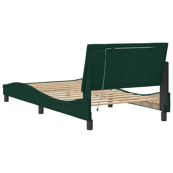 vidaXL LED Bed Frame without Mattress "Hanko" Dark Green 100x200 cm Velvet