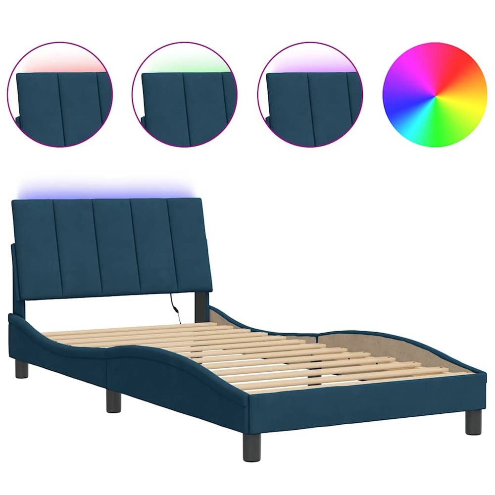 vidaXL LED Bed Frame without Mattress "Hanko" Blue 100x200 cm Velvet