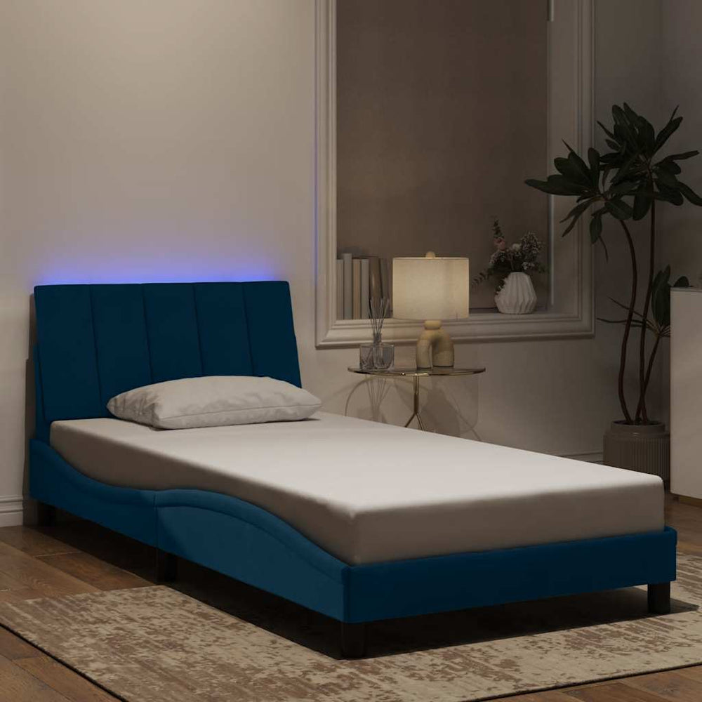 vidaXL LED Bed Frame without Mattress "Hanko" Blue 100x200 cm Velvet