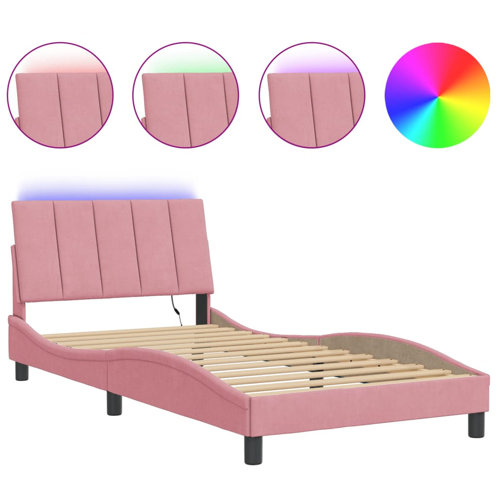 vidaXL LED Bed Frame without Mattress "Hanko" Pink 100x200 cm Velvet