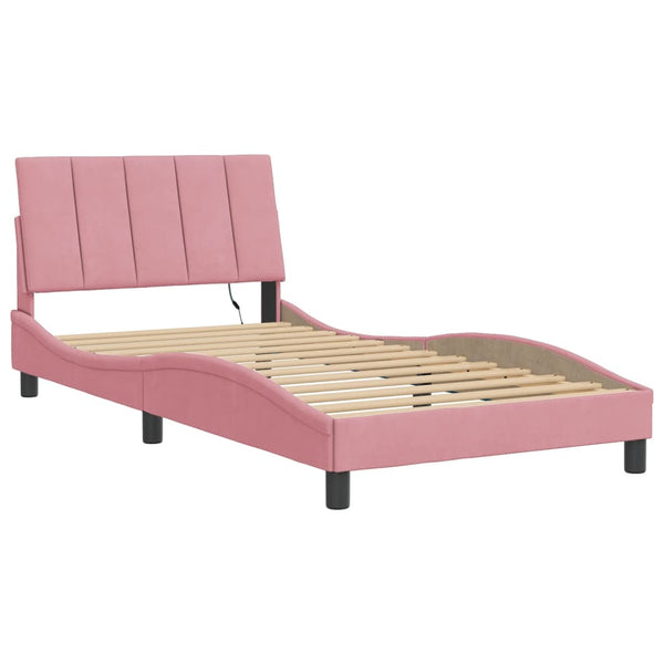 vidaXL LED Bed Frame without Mattress "Hanko" Pink 100x200 cm Velvet