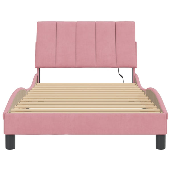 vidaXL LED Bed Frame without Mattress "Hanko" Pink 100x200 cm Velvet