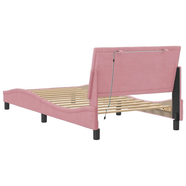 vidaXL LED Bed Frame without Mattress "Hanko" Pink 100x200 cm Velvet