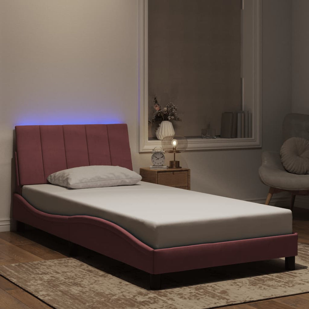 vidaXL LED Bed Frame without Mattress "Hanko" Pink 100x200 cm Velvet