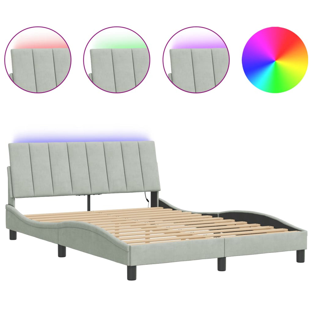 vidaXL "Hanko" Velvet Bed Frame with LED, No Mattress, Light Gray 120x200 cm