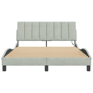 vidaXL "Hanko" Velvet Bed Frame with LED, No Mattress, Light Gray 120x200 cm