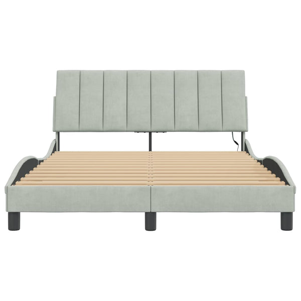 vidaXL "Hanko" Velvet Bed Frame with LED, No Mattress, Light Gray 120x200 cm