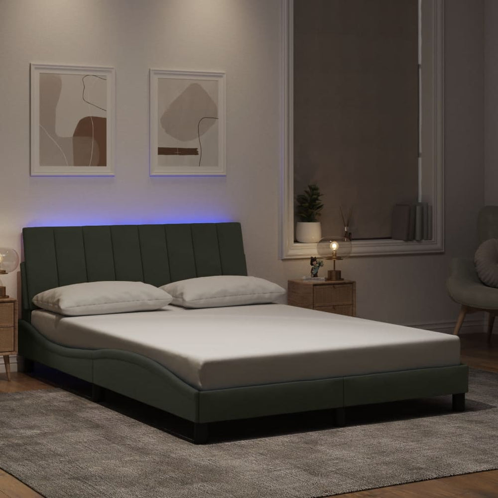 vidaXL "Hanko" Velvet Bed Frame with LED, No Mattress, Light Gray 120x200 cm