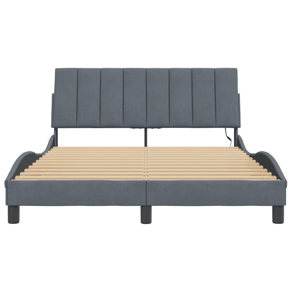 vidaXL LED Bed Frame without Mattress "Hanko" Dark Grey 120x200 cm Velvet