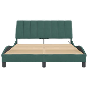 vidaXL LED Bed Frame without Mattress "Hanko" Dark Green 120x200 cm Velvet