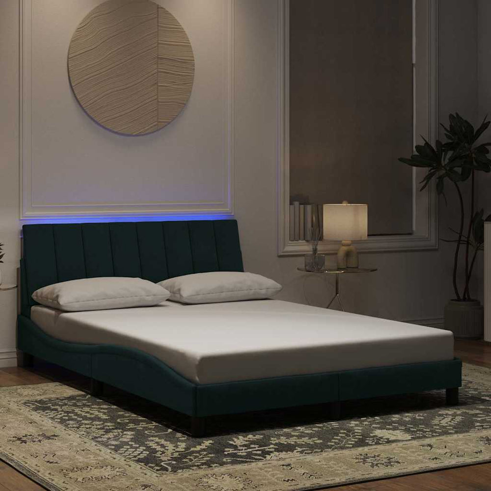 vidaXL LED Bed Frame without Mattress "Hanko" Dark Green 120x200 cm Velvet