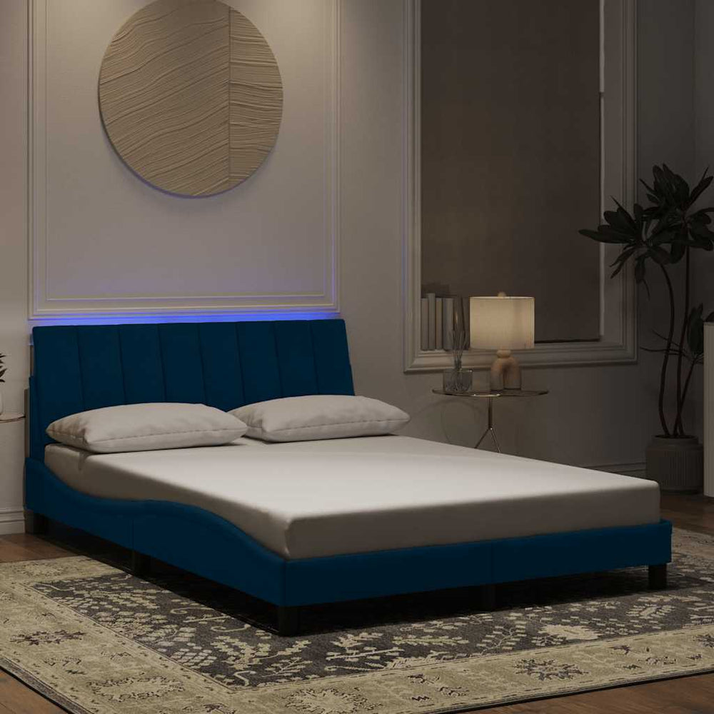 vidaXL LED Bed Frame without Mattress "Hanko" Blue 120x200 cm Velvet