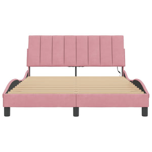 vidaXL LED Bed Frame without Mattress "Hanko" Pink 120x200 cm Velvet