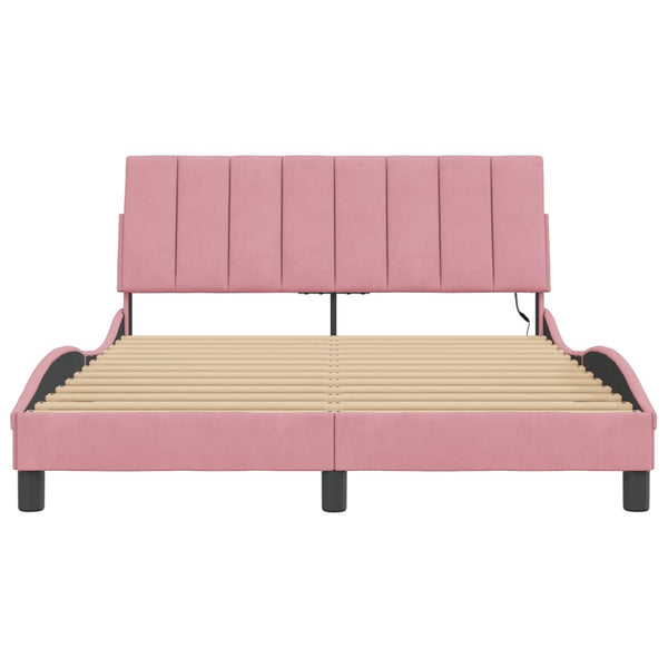 vidaXL LED Bed Frame without Mattress "Hanko" Pink 120x200 cm Velvet