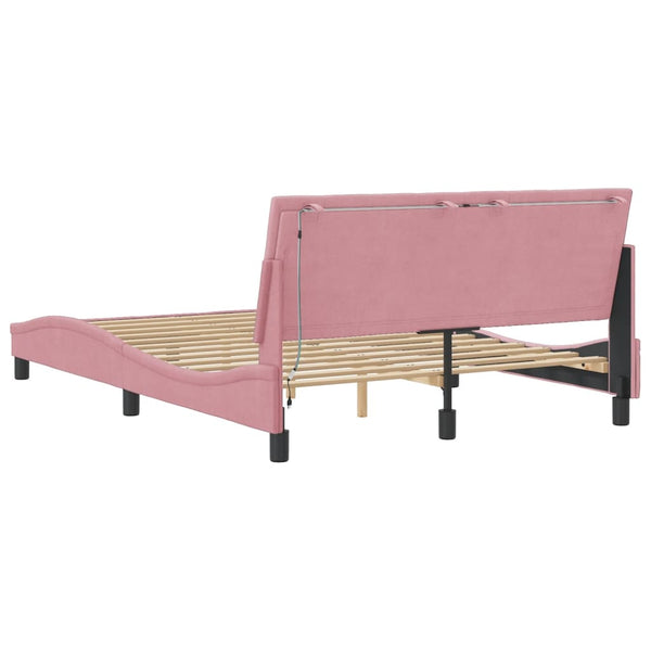 vidaXL LED Bed Frame without Mattress "Hanko" Pink 120x200 cm Velvet
