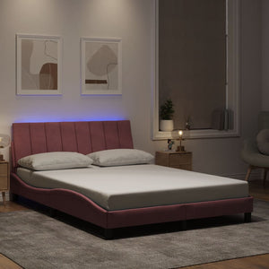 vidaXL LED Bed Frame without Mattress "Hanko" Pink 120x200 cm Velvet