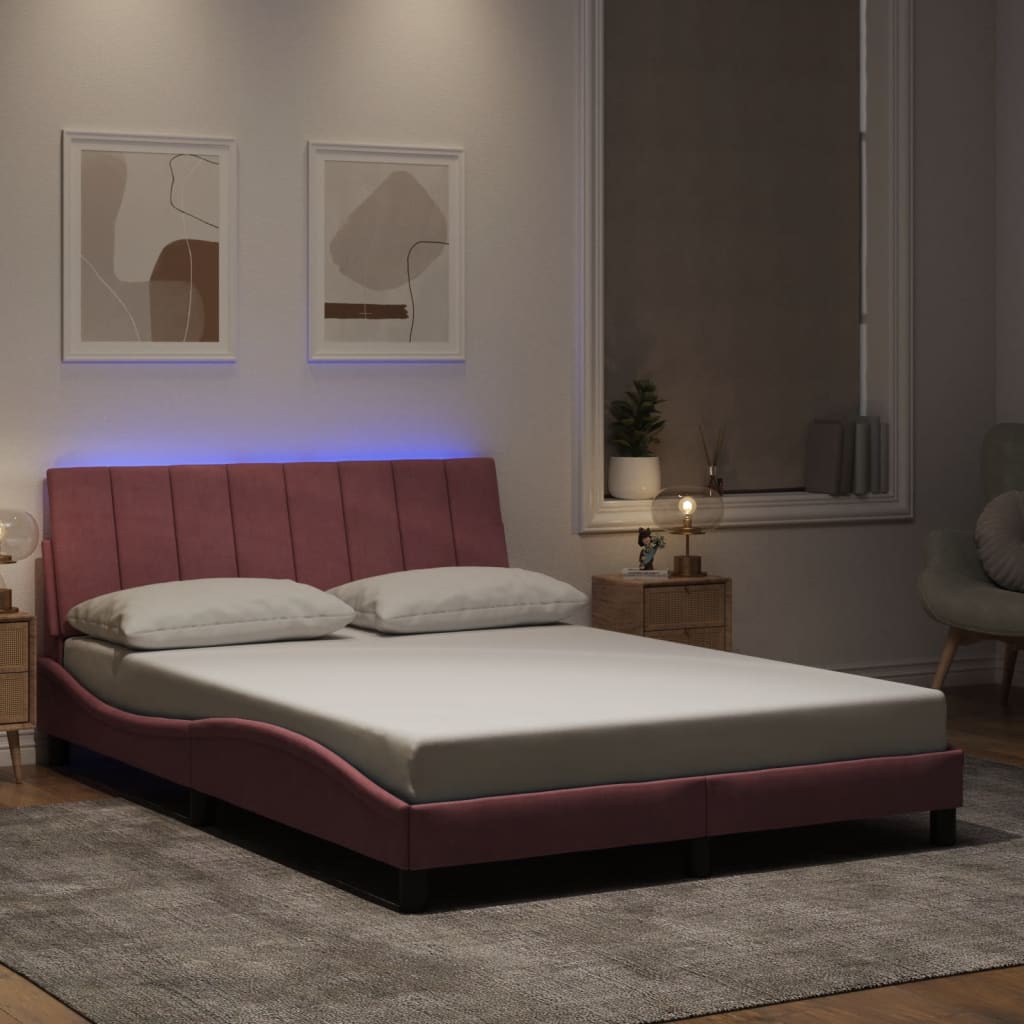 vidaXL LED Bed Frame without Mattress "Hanko" Pink 120x200 cm Velvet