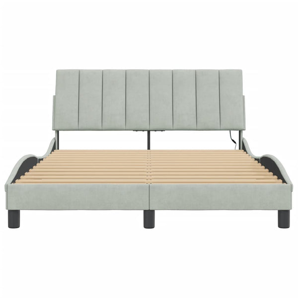 vidaXL LED Bed Frame without Mattress "Hanko" Light Gray 140x190 cm Velvet