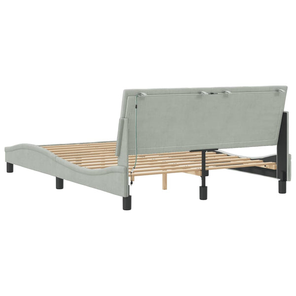 vidaXL LED Bed Frame without Mattress "Hanko" Light Gray 140x190 cm Velvet