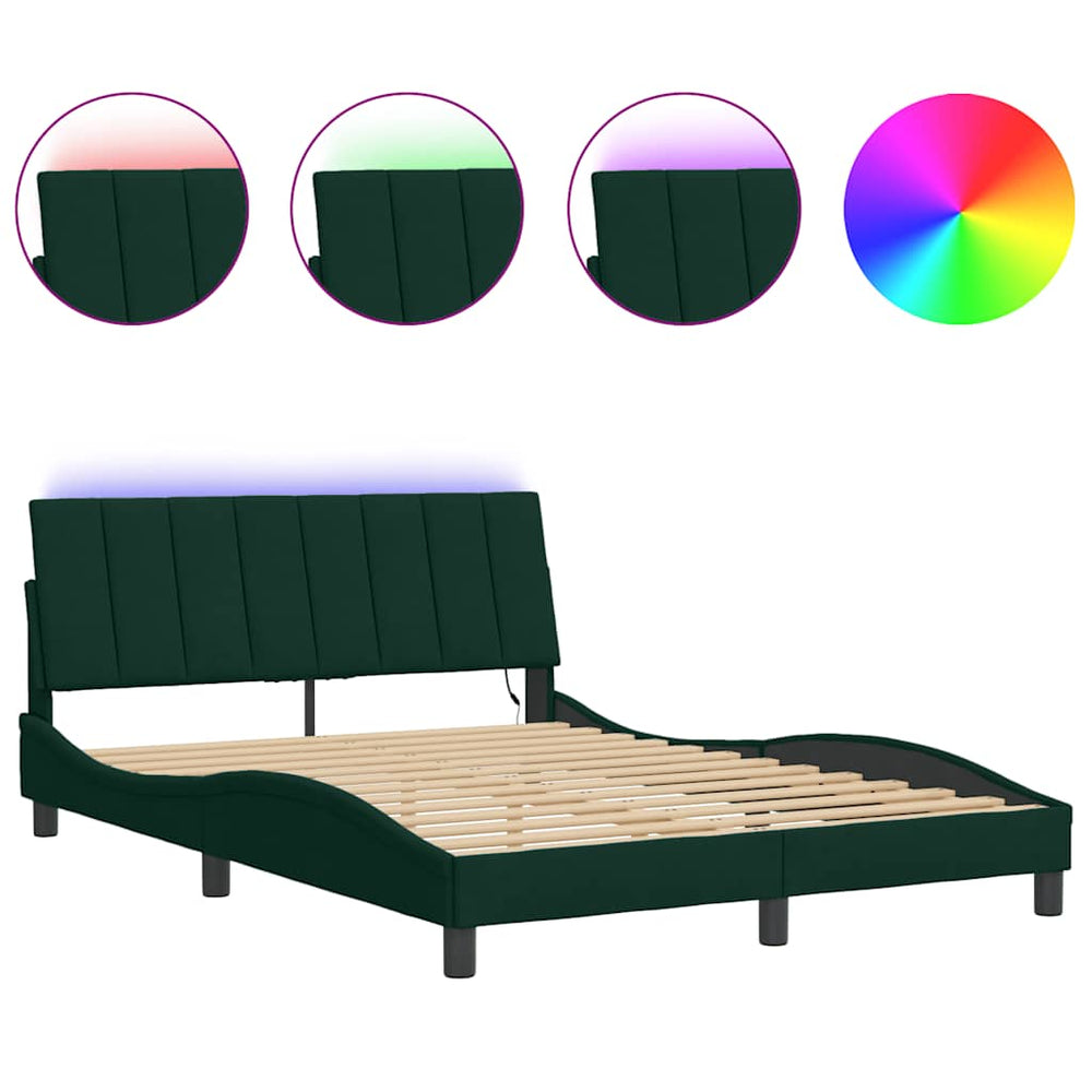 vidaXL LED Bed Frame without Mattress "Hanko" Dark Green 140x190 cm Velvet