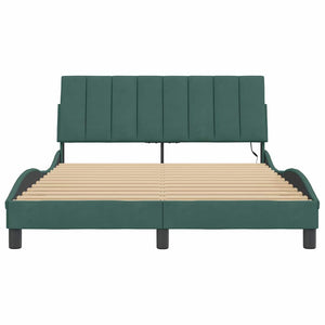 vidaXL LED Bed Frame without Mattress "Hanko" Dark Green 140x190 cm Velvet