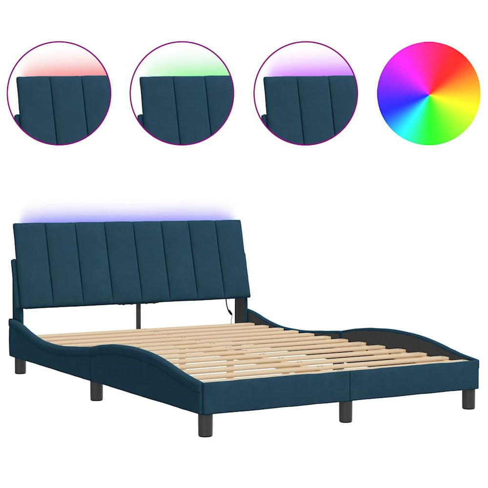 vidaXL LED Bed Frame without Mattress "Hanko" Blue 140x190 cm Velvet