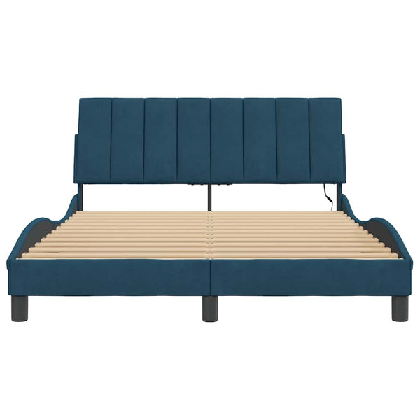 vidaXL LED Bed Frame without Mattress "Hanko" Blue 140x190 cm Velvet