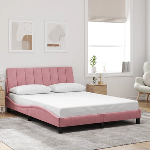 vidaXL LED Bed Frame without Mattress "Hanko" Pink 140x190 cm Velvet
