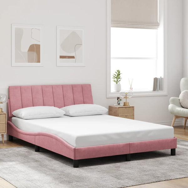 vidaXL LED Bed Frame without Mattress "Hanko" Pink 140x190 cm Velvet