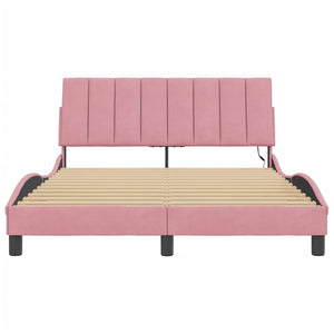 vidaXL LED Bed Frame without Mattress "Hanko" Pink 140x190 cm Velvet