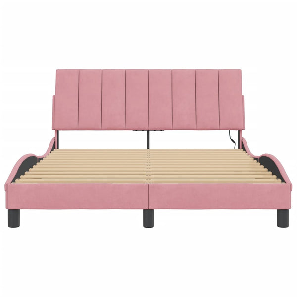 vidaXL LED Bed Frame without Mattress "Hanko" Pink 140x190 cm Velvet