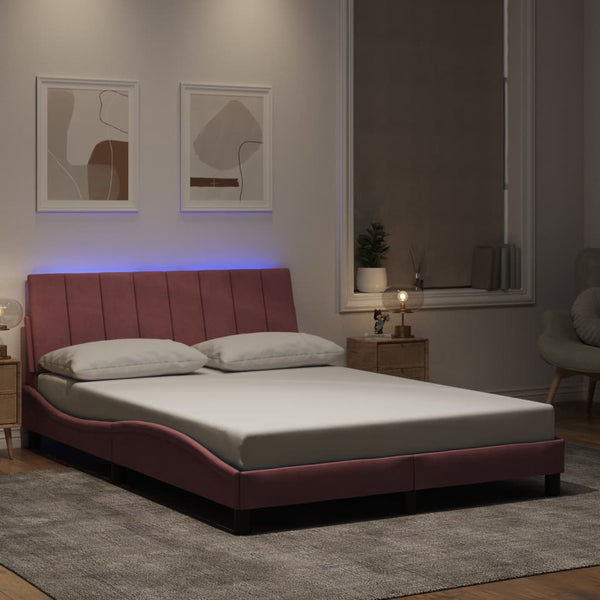 vidaXL LED Bed Frame without Mattress "Hanko" Pink 140x190 cm Velvet