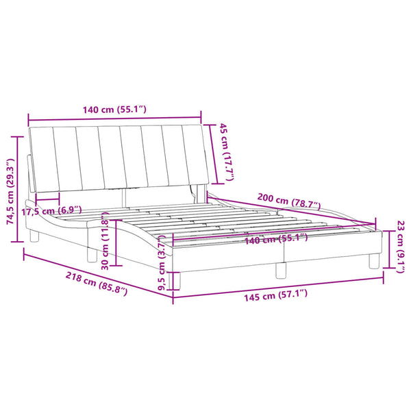 vidaXL "Hanko" LED Bed Frame without Mattress Light Grey 140x200 cm Velvet