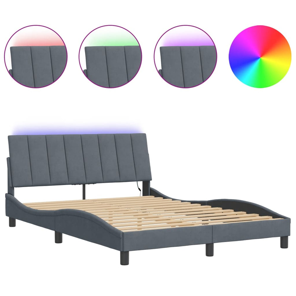 vidaXL LED Bed Frame without Mattress "Hanko" Dark Grey 140x200 cm Velvet