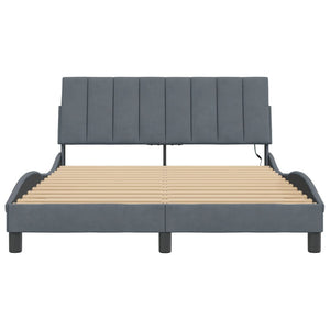 vidaXL LED Bed Frame without Mattress "Hanko" Dark Grey 140x200 cm Velvet