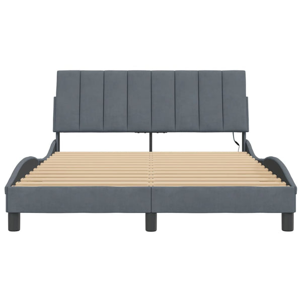 vidaXL LED Bed Frame without Mattress "Hanko" Dark Grey 140x200 cm Velvet