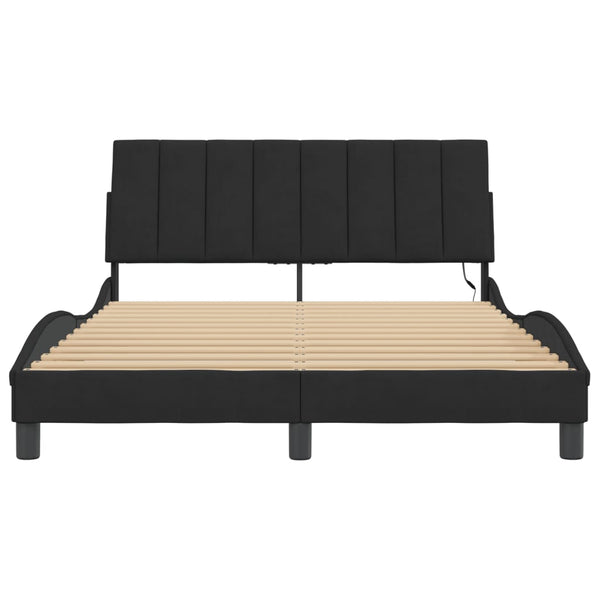 vidaXL LED Bed Frame without Mattress "Hanko" Black 140x200 cm Velvet