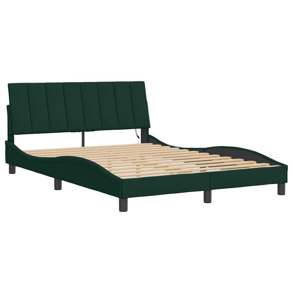 vidaXL LED Bed Frame without Mattress "Hanko" Dark Green 140x200 cm Velvet