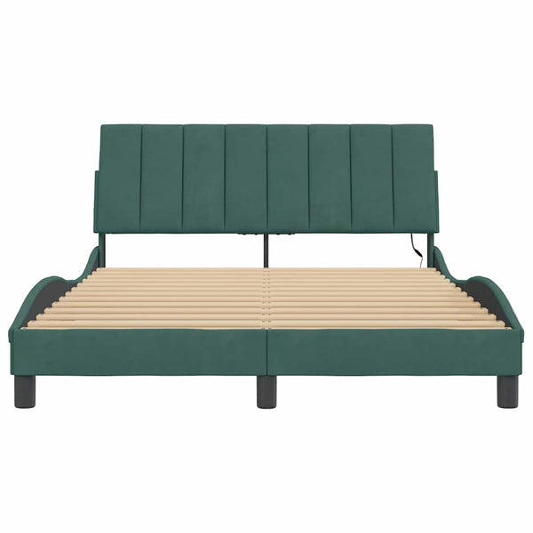 vidaXL LED Bed Frame without Mattress "Hanko" Dark Green 140x200 cm Velvet