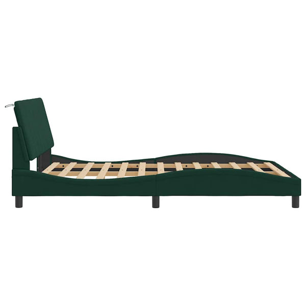 vidaXL LED Bed Frame without Mattress "Hanko" Dark Green 140x200 cm Velvet