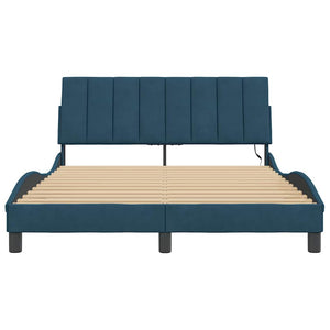 vidaXL LED Bed Frame without Mattress "Hanko" Blue 140x200 cm Velvet