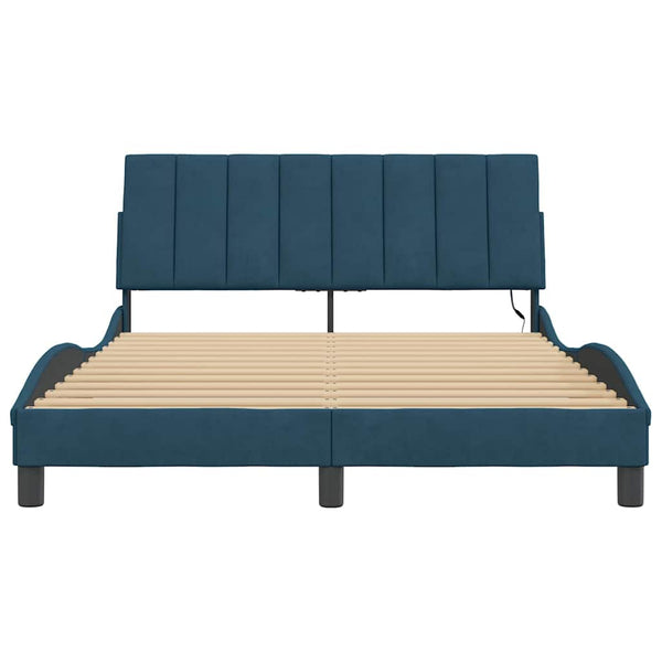 vidaXL LED Bed Frame without Mattress "Hanko" Blue 140x200 cm Velvet