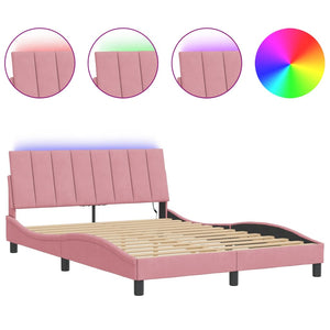 vidaXL LED Bed Frame without Mattress "Hanko" Pink 140x200 cm Velvet