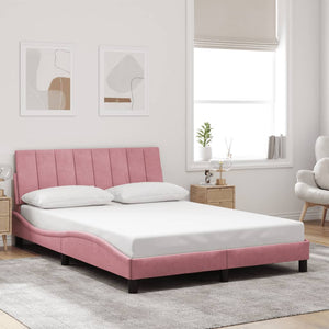 vidaXL LED Bed Frame without Mattress "Hanko" Pink 140x200 cm Velvet