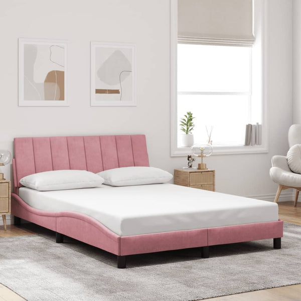 vidaXL LED Bed Frame without Mattress "Hanko" Pink 140x200 cm Velvet