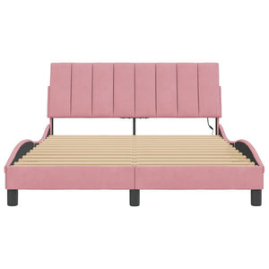 vidaXL LED Bed Frame without Mattress "Hanko" Pink 140x200 cm Velvet